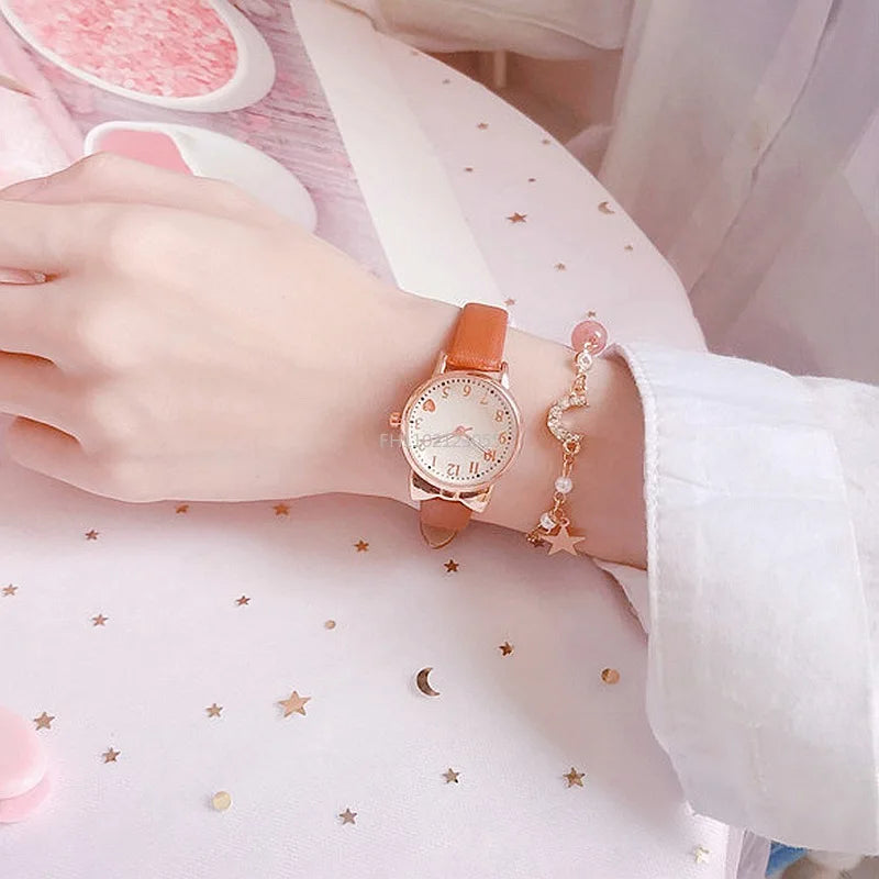 Nuevo reloj de moda para niños con esfera digital, reloj de cuarzo con correa de cuero, reloj de regalo para niñas (sin caja)