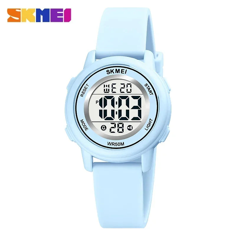 Reloj de pulsera digital LED de colores, resistente al agua, con alarma, deportivo, para niños y niñas.