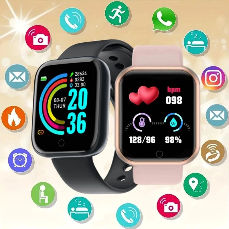 Reloj inteligente Y68 D20 con control de música, recordatorio de mensajes, calorías, distancia y monitor de actividad física para hombres y mujeres, reloj inteligente para niños y mujeres, reloj con alarma.