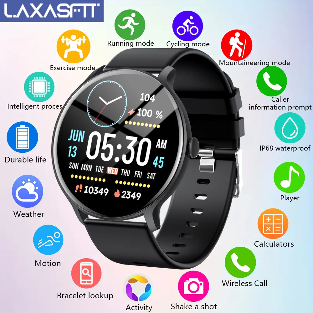 Rendimiento y estilo en un solo relojEl Smartwatch LAXASFIT 2025 combina deporte, salud y conectividad en un diseño resistente al agua IP68. Con llamadas Bluetooth y compatible con Android e iOS.