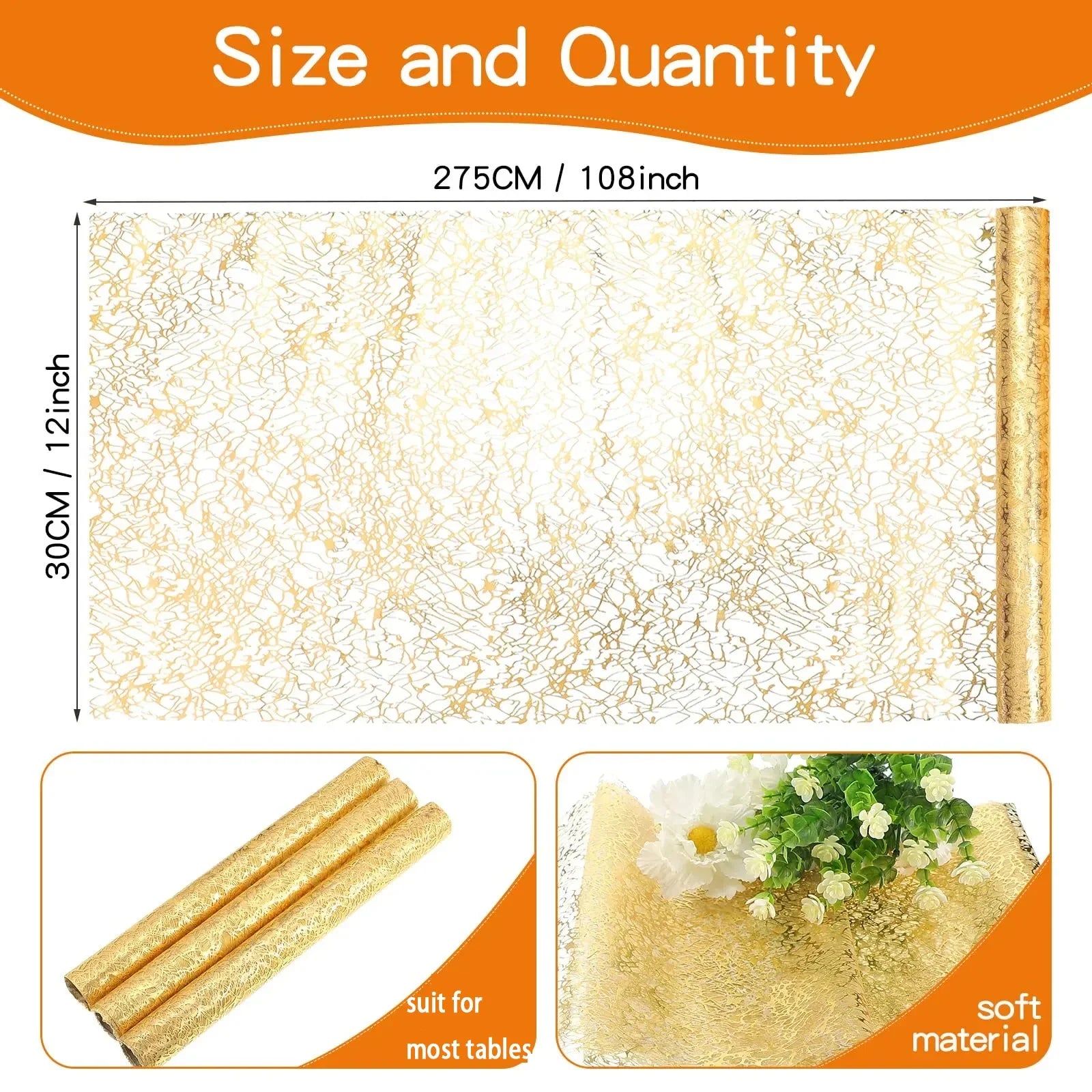 “Camino de Mesa Metálico Dorado 30x500cm | Tela Brillante en Rollos Rectangulares, Ideal para Decorar Mesas en Bodas, Cumpleaños y Eventos Especiales en Casa.”