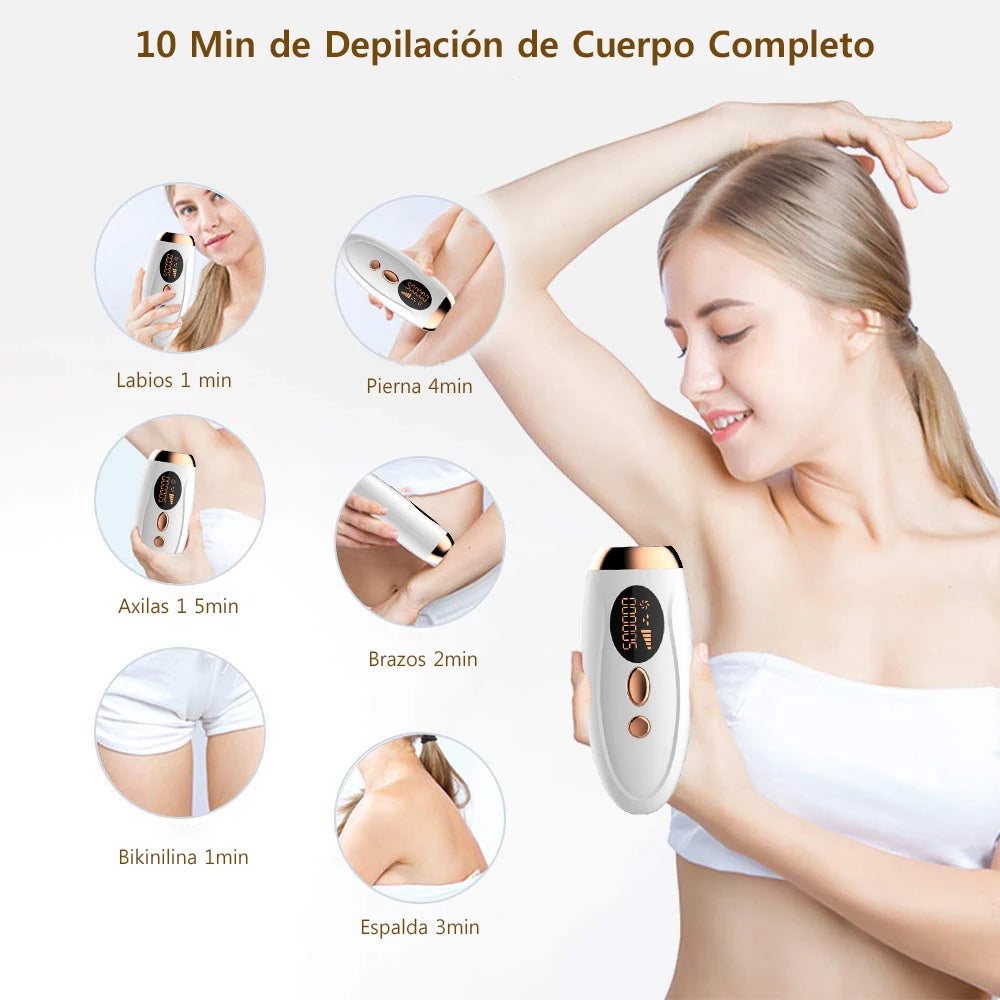 Depiladora Láser Permanente 999,999 Flashes ✨Luce una piel suave y libre de vello con esta máquina profesional de depilación láser indolora, diseñada especialmente para mujeres que buscan resultados duraderos.
