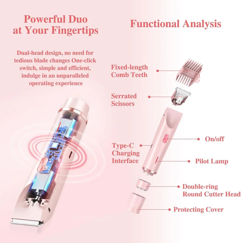 Depiladora Eléctrica 2 en 1 para Mujeres 
Olvídate del dolor y la incomodidad al depilarte. Con esta afeitadora eléctrica portátil y recargable, obtendrás una piel suave y perfecta en minutos.
