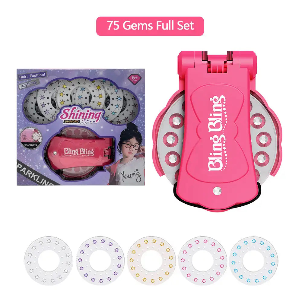 Kit de Decoración de Cabello con Diamantes de Imitación | Incluye 180 gemas y máquina aplicadora para crear peinados brillantes y personalizados. Perfecto para niñas que disfrutan del maquillaje, la moda y el juego creati