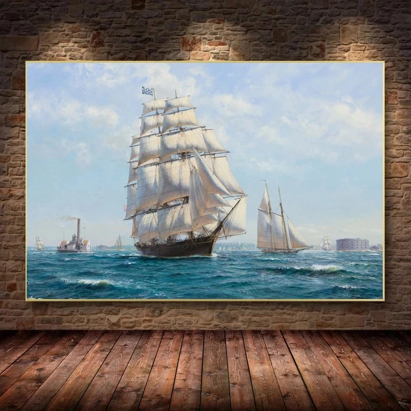 “Pintura en Lienzo de Paisaje Marino Moderno | Velero Navegando en las Olas, Impresión en Póster de Alta Calidad para decorar paredes y aportar frescura y elegancia a tu sala de estar o cualquier espacio del hogar.”