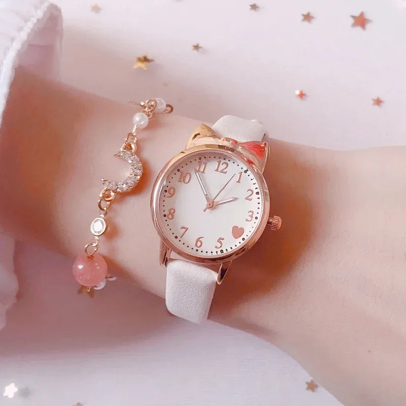 Nuevo reloj de moda para niños con esfera digital, reloj de cuarzo con correa de cuero, reloj de regalo para niñas (sin caja)