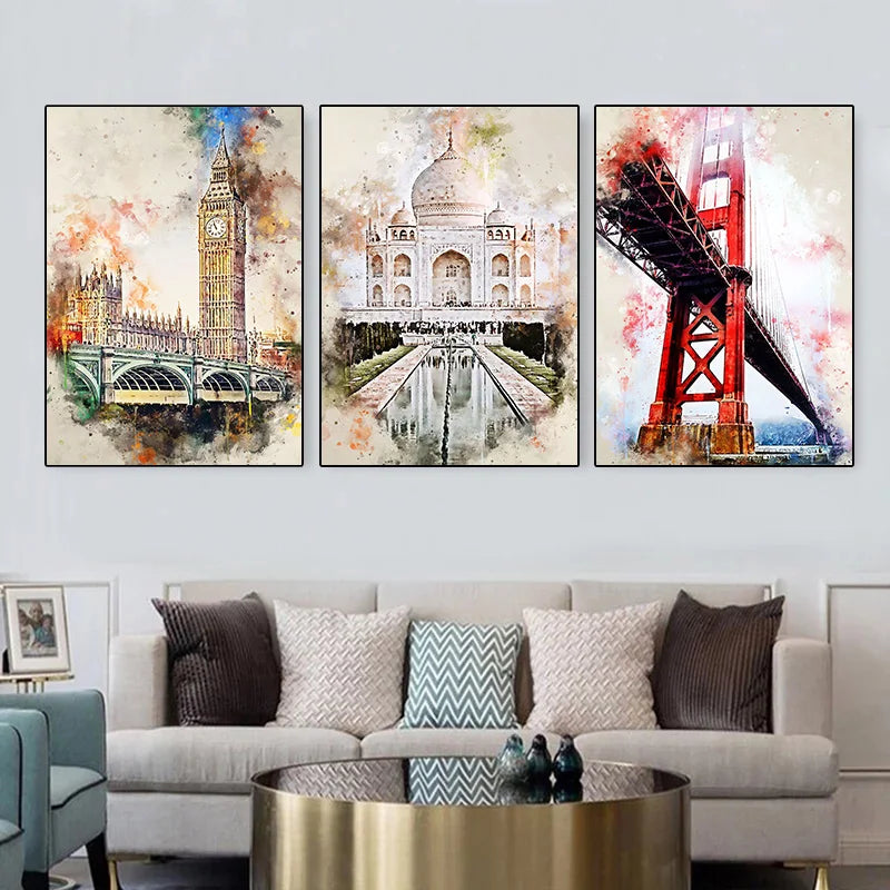 “Lienzo Decorativo de Edificios Famosos del Mundo | Pintura Escénica de Ciudad y Paisaje Urbano, Impresión en Póster para Pared, Arte Moderno para Sala de Estar y Hogar.”