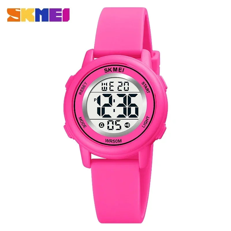 Reloj de pulsera digital LED de colores, resistente al agua, con alarma, deportivo, para niños y niñas.