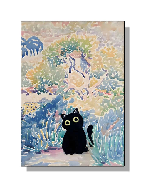 “Lienzo Decorativo Mona Lisa, Noche Estrellada y Girasoles con Gato Negro Divertido | Póster de Arte Famoso para Hogar.”