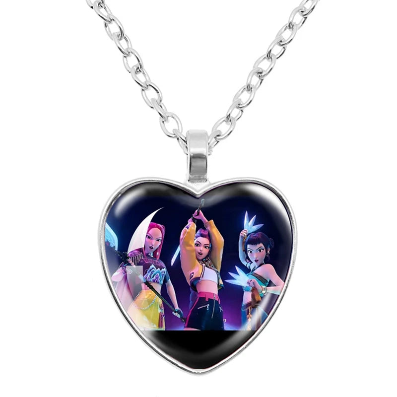 Collar y Pulsera Anime K-Pop Demon Hunters | Juego de accesorios con diseño de corazón, ideal para niñas y mujeres fanáticas del K-Pop. Perfecto para completar tu look, regalar o coleccionar, combinando estilo moderno y d