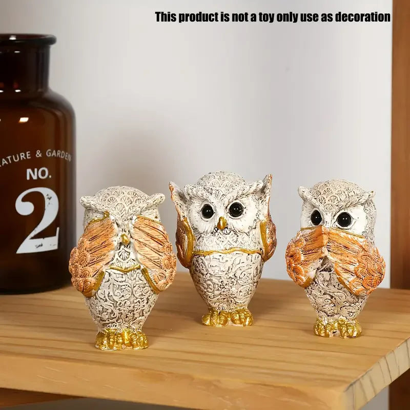 “Juego de 3 Figuras de Búho en Resina | Decoración Artesanal para Diferentes Tipos de Habitaciones, Ideal para Uso Interior.