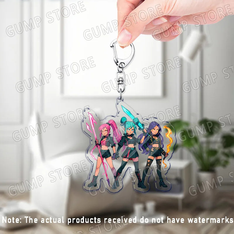 Llavero K-Pop Demon Hunters | Accesorio divertido y coleccionable con personajes Huntrix, Saja, Rumi, Zoey, Jinu y Derpy Tiger. Ideal como regalo, adorno para mochilas o llaves, perfecto para fans que quieren mostrar su estil