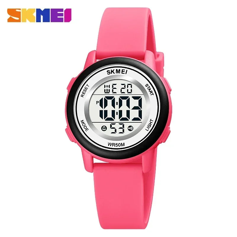 Reloj de pulsera digital LED de colores, resistente al agua, con alarma, deportivo, para niños y niñas.